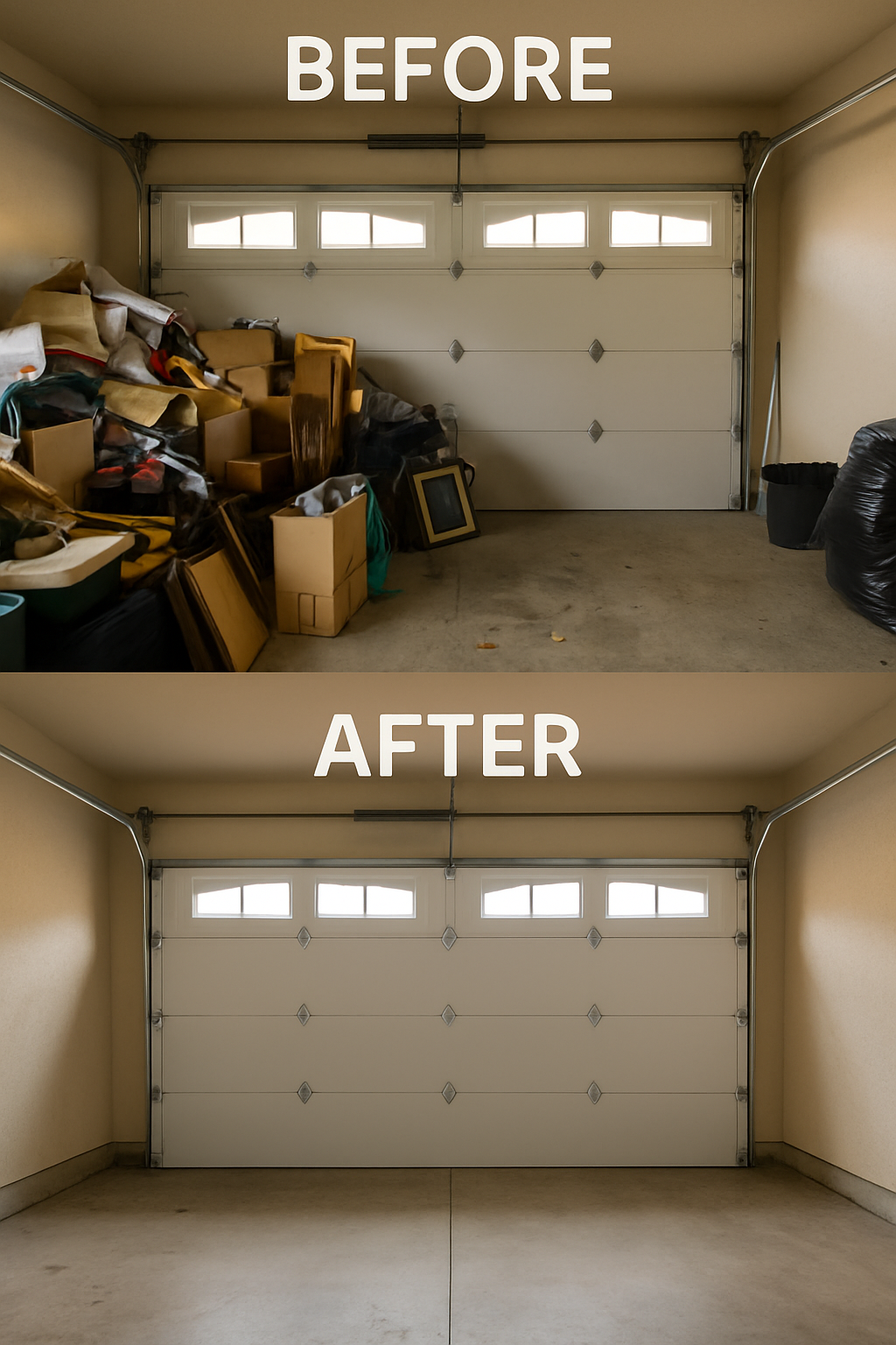 before and after junk removal of garage in Winnipeg